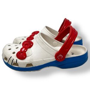 Crocs Hello Kitty Clogs Women’s 6 Red White Blue  50th Anniversary San Rio